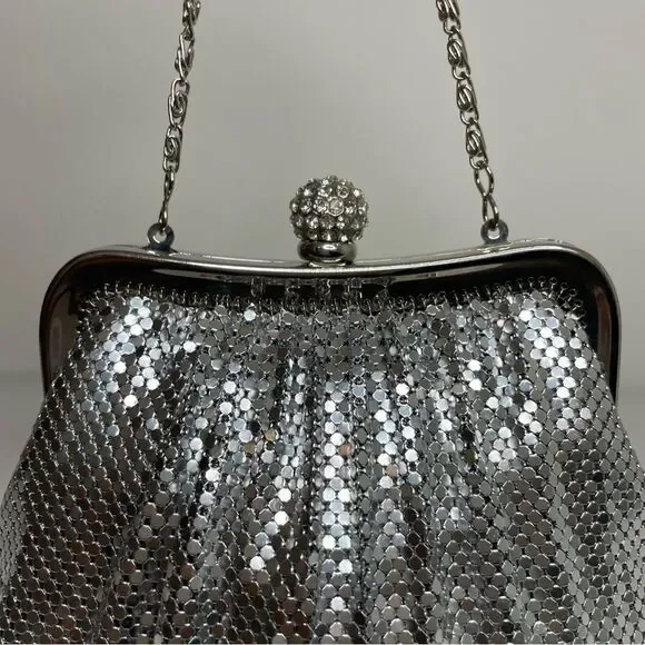 COPY - KATE LANDRY silver metallic mesh rhinestone evening purse formal event - Picture 6 of 15